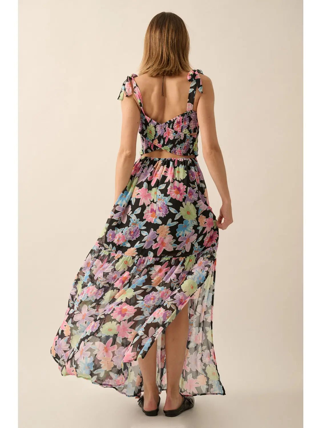 Ivy Floral Smocked Crisscross - Back Chiffon Maxi Dress - Westly