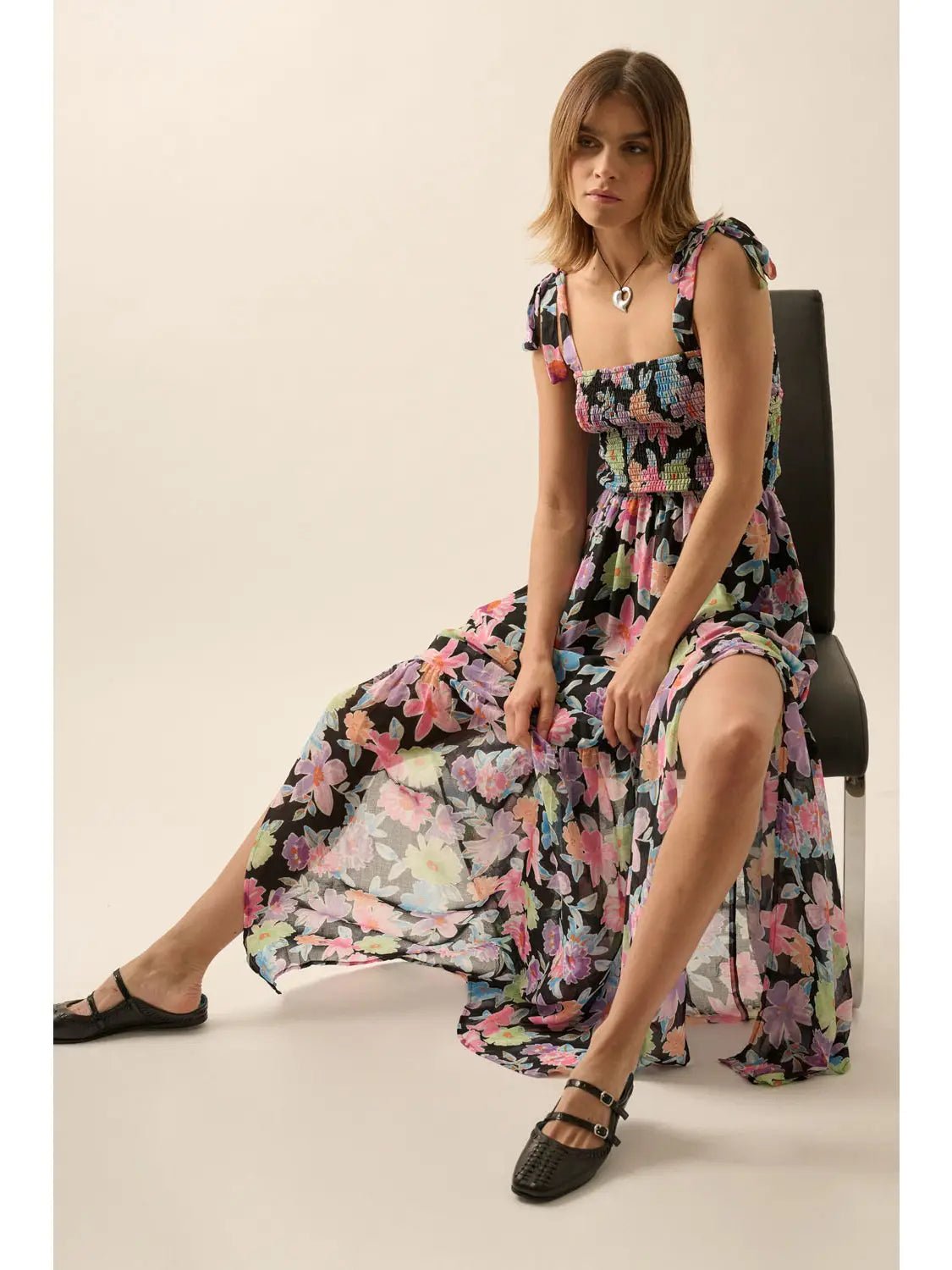 Ivy Floral Smocked Crisscross - Back Chiffon Maxi Dress - Westly