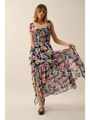 Ivy Floral Smocked Crisscross - Back Chiffon Maxi Dress - Westly