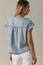 Jade Smocked Polka Dot Denim Button - Up Shirt - Westly