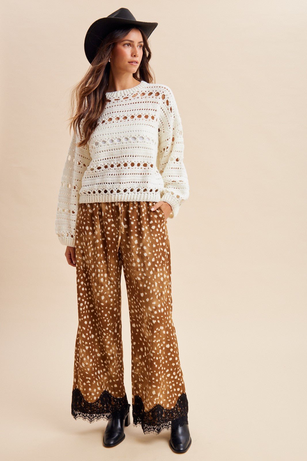Janie Deer Print Plisse Wide Leg Pants - Westly