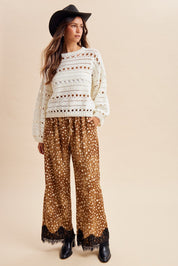 Janie Deer Print Plisse Wide Leg Pants - Westly