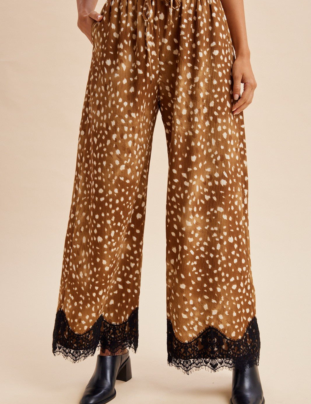 Janie Deer Print Plisse Wide Leg Pants - Westly