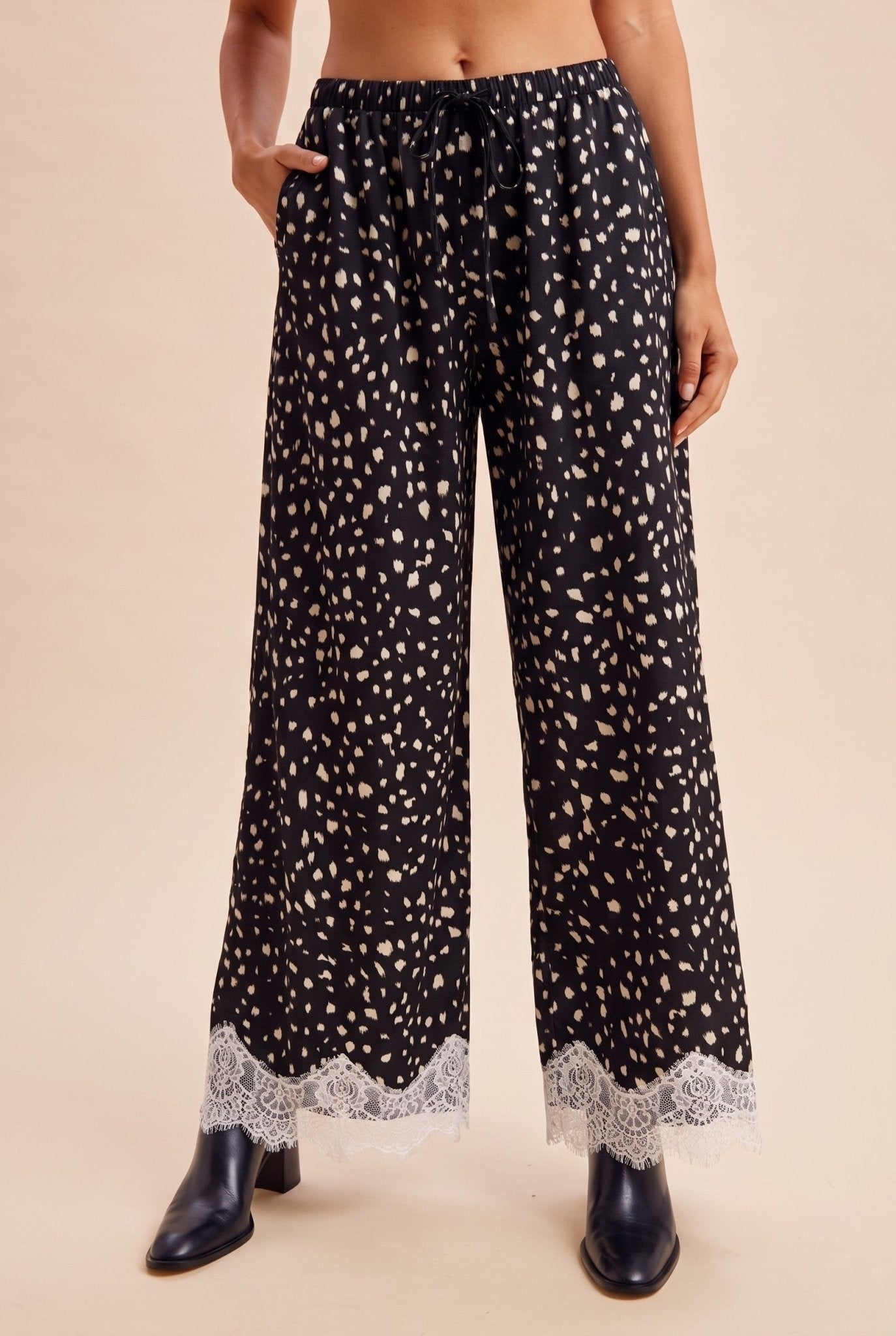 Janie Deer Print Plisse Wide Leg Pants - Westly