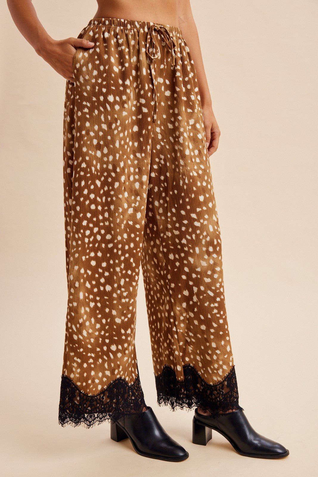 Janie Deer Print Plisse Wide Leg Pants - Westly
