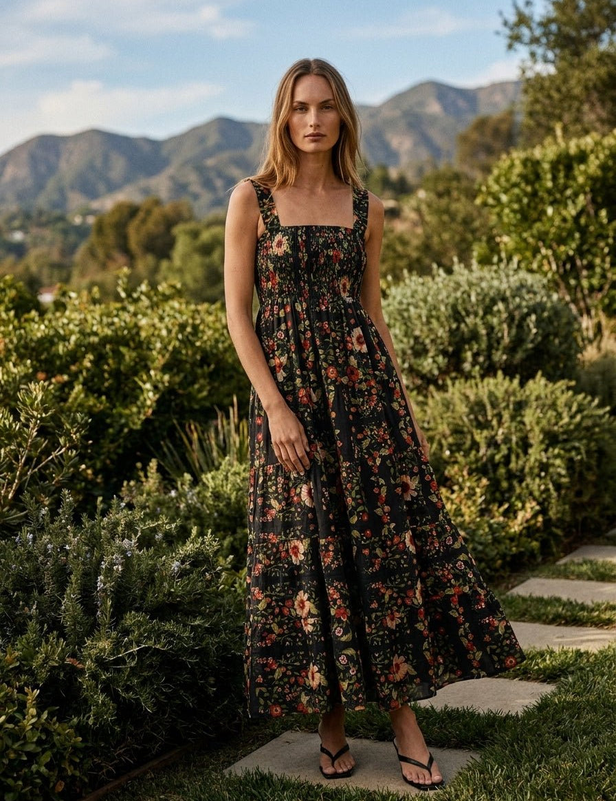 Jasmine Floral Smocked Tiered Midi Dress - Westly