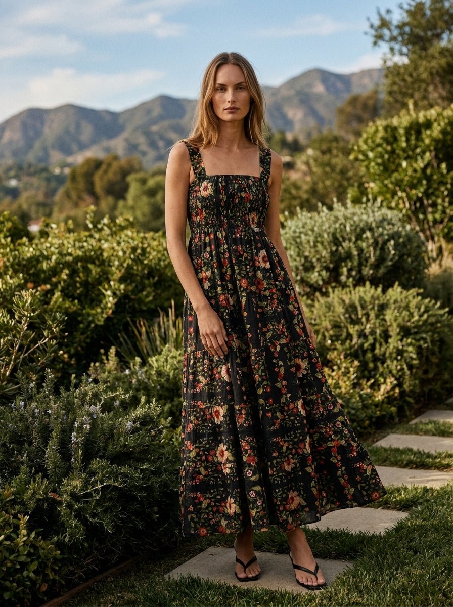 Jasmine Floral Smocked Tiered Midi Dress - Westly