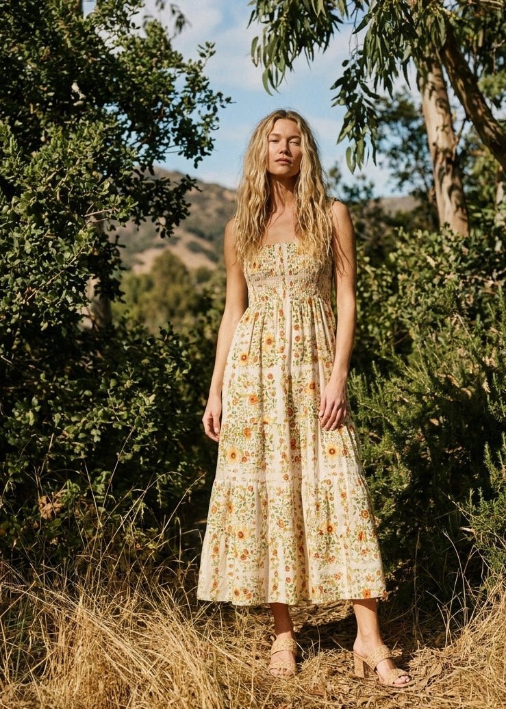 Jasmine Floral Smocked Tiered Midi Dress - Westly