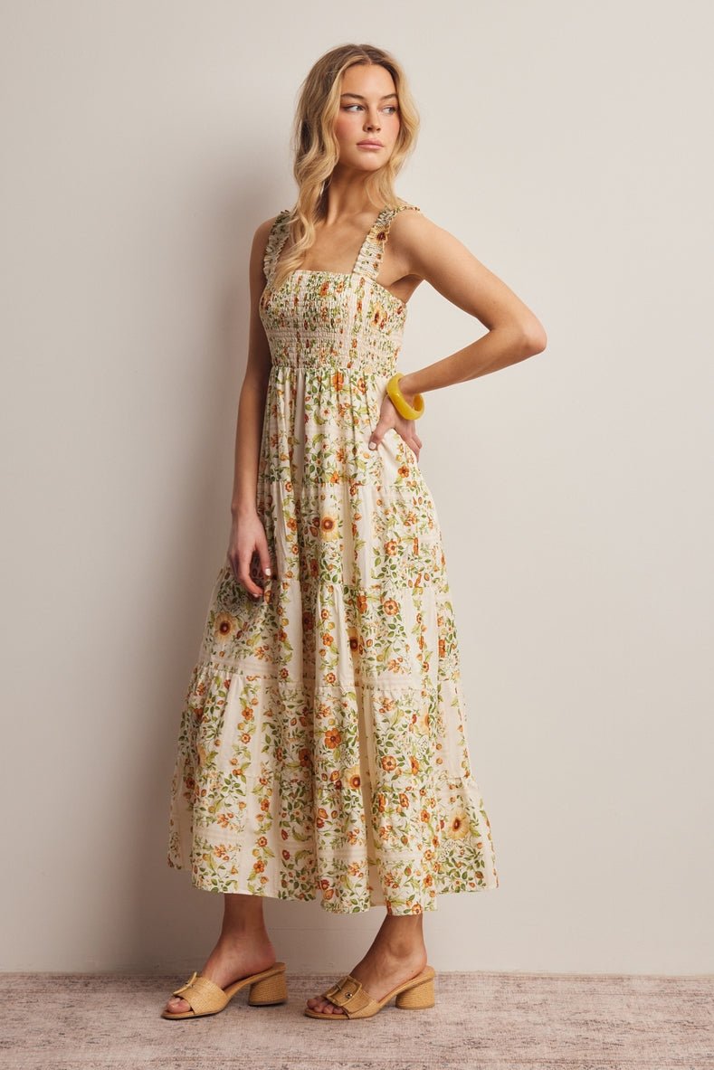 Jasmine Floral Smocked Tiered Midi Dress - Westly