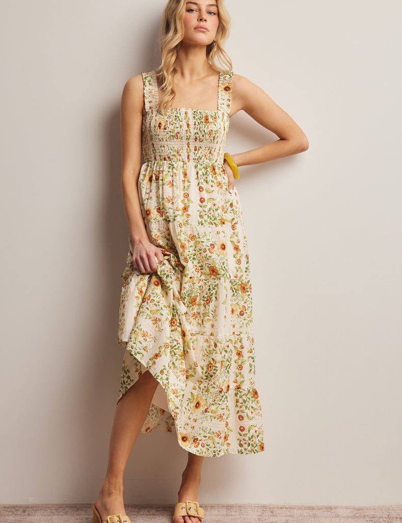 Jasmine Floral Smocked Tiered Midi Dress - Westly