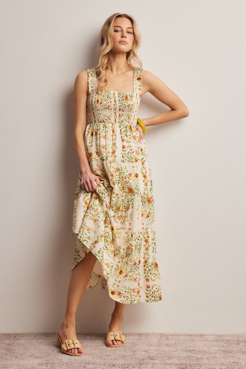 Jasmine Floral Smocked Tiered Midi Dress - Westly