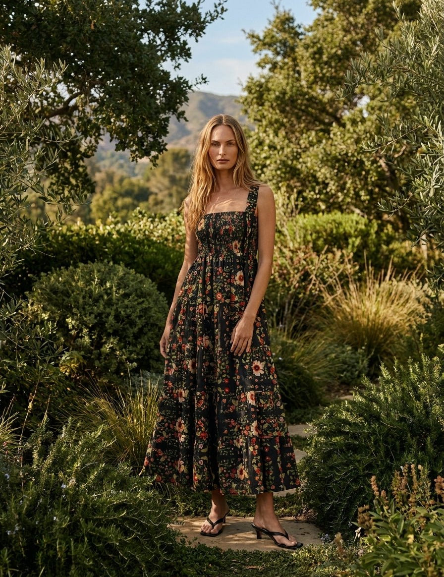 Jasmine Floral Smocked Tiered Midi Dress - Westly