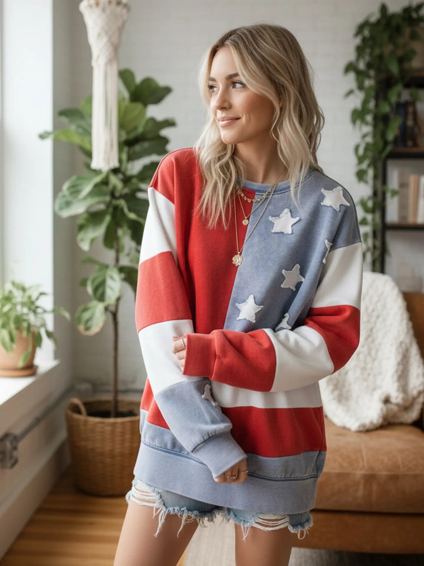 Jolene Mineral Washed Americana Flag Sweatshirt - Westly