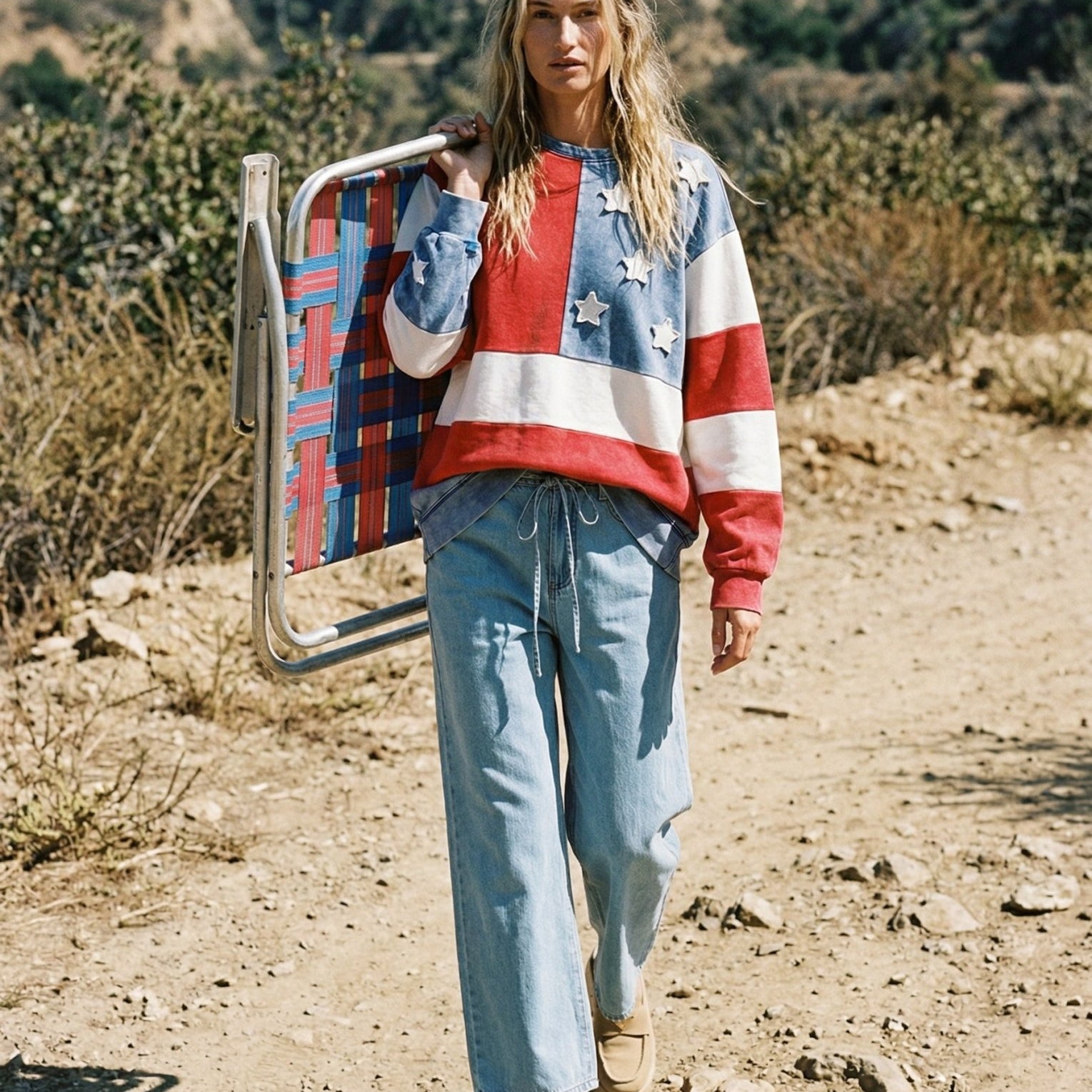 Jolene Mineral Washed Americana Flag Sweatshirt - Westly