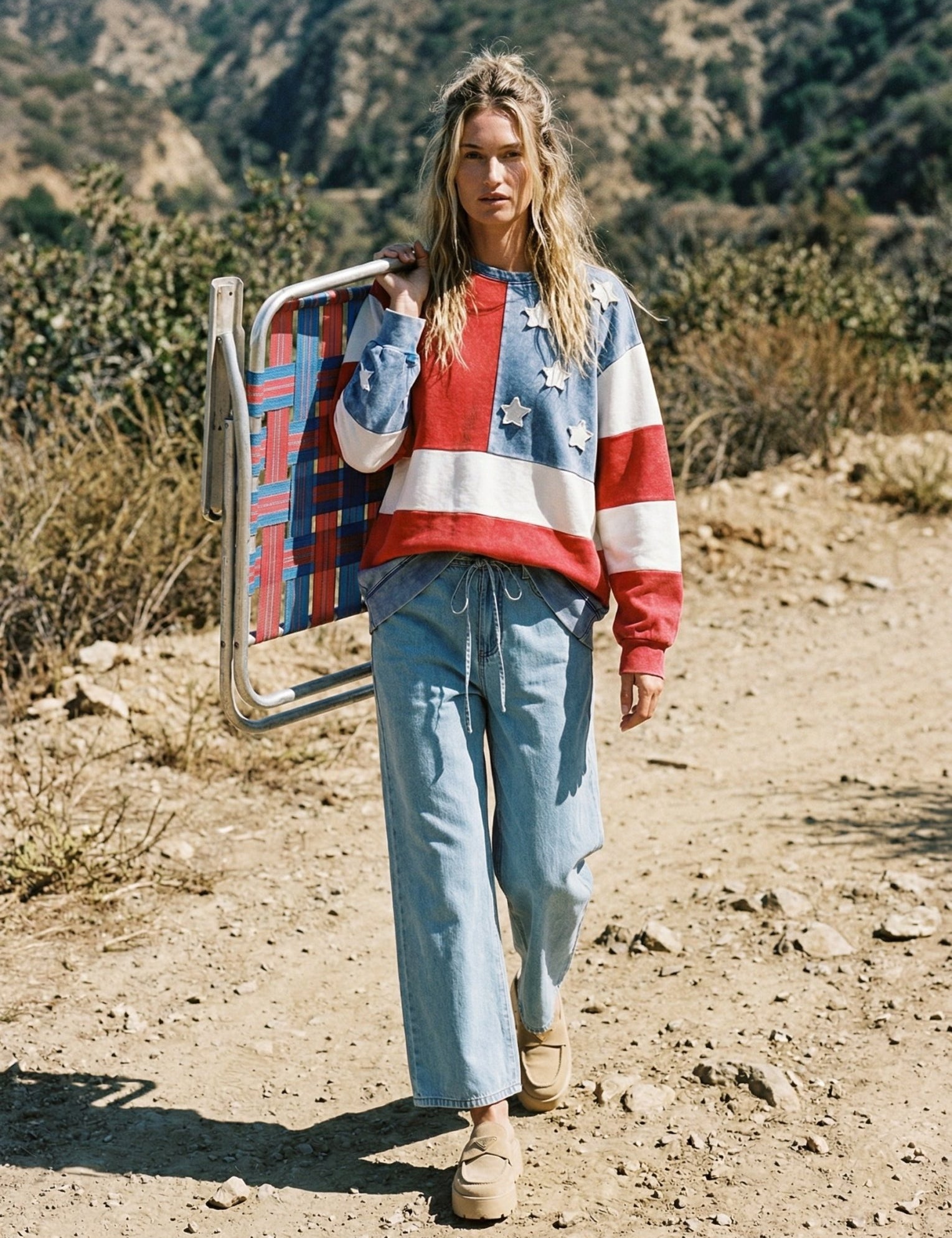 Jolene Mineral Washed Americana Flag Sweatshirt - Westly