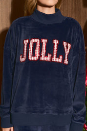 Jolly Hour Velvet Mock Neck Sweatshirt in Navy — product photo 06