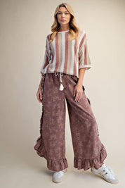 Josie Floral Print Washed Denim Palazzo Pants - Westly