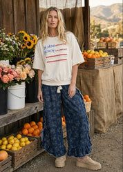 Josie Floral Print Washed Denim Palazzo Pants - Westly