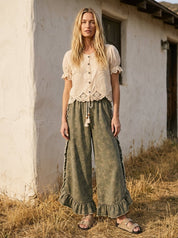Josie Floral Print Washed Denim Palazzo Pants - Westly