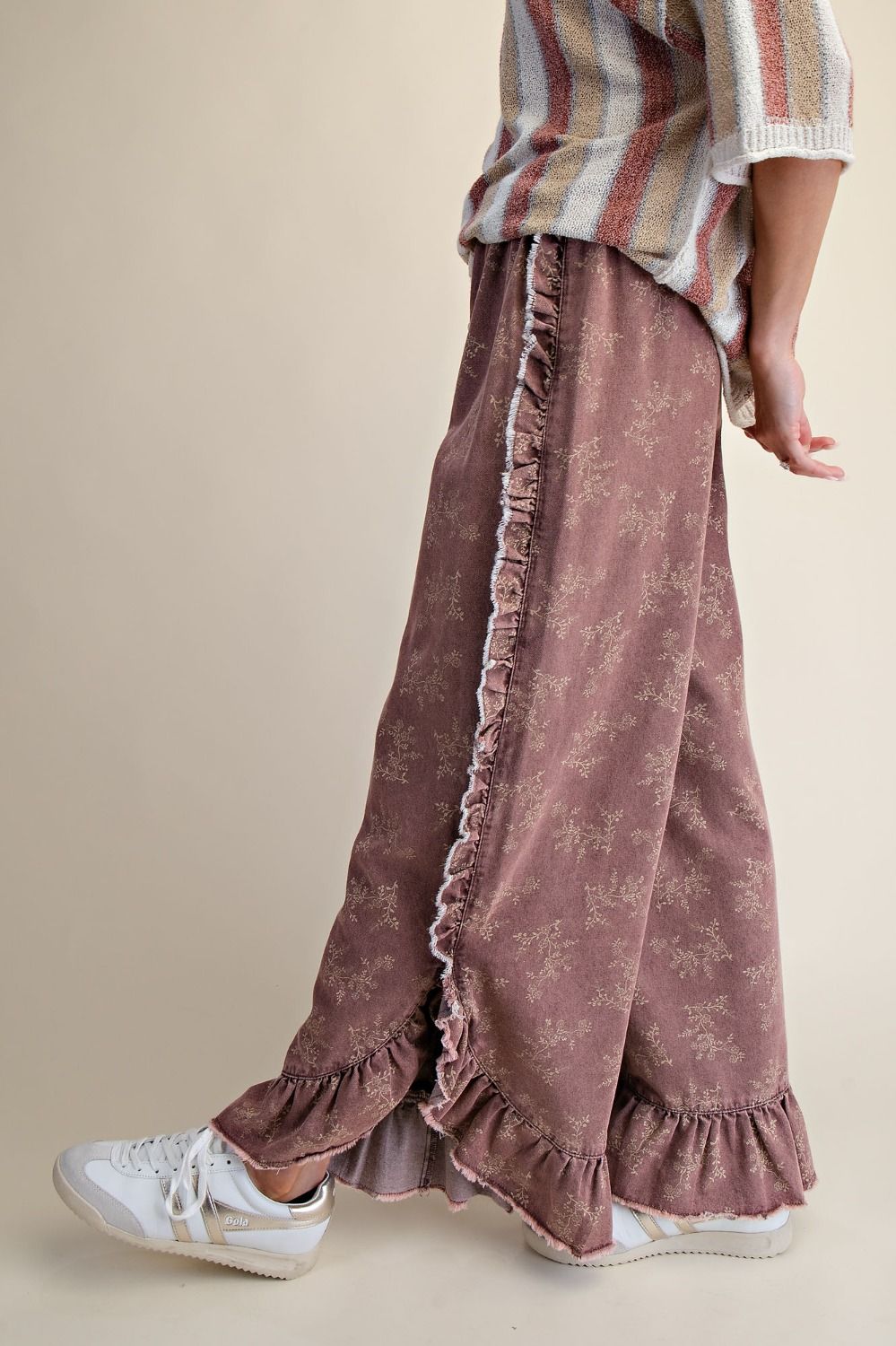 Josie Floral Print Washed Denim Palazzo Pants - Westly