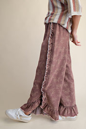 Josie Floral Print Washed Denim Palazzo Pants - Westly