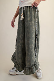 Josie Floral Print Washed Denim Palazzo Pants - Westly