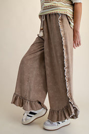 Josie Floral Print Washed Denim Palazzo Pants - Westly