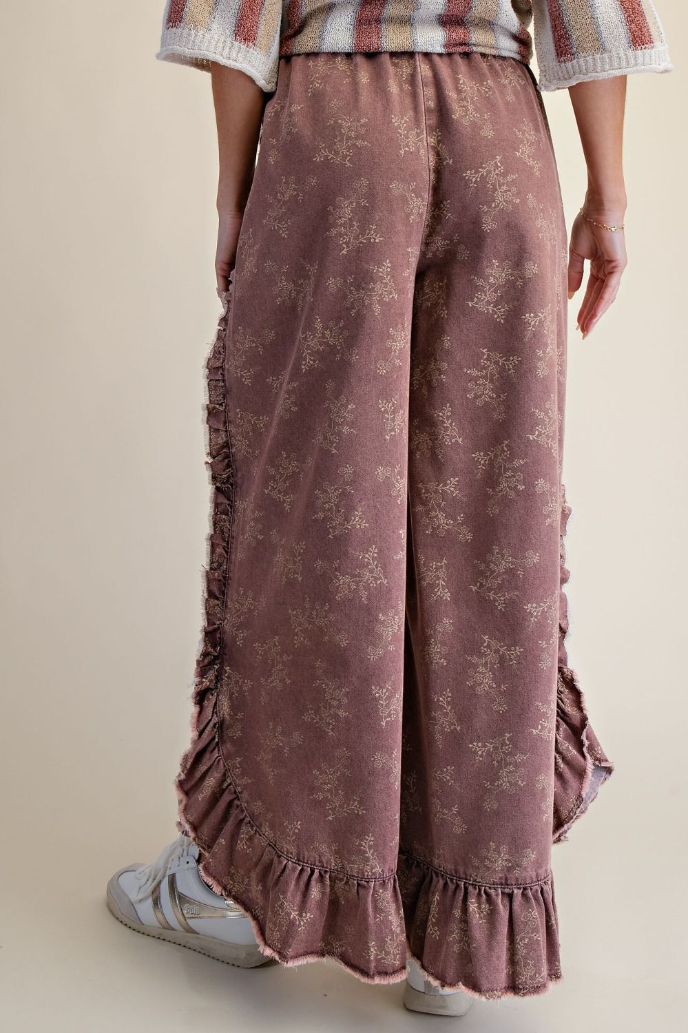 Josie Floral Print Washed Denim Palazzo Pants - Westly