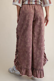 Josie Floral Print Washed Denim Palazzo Pants - Westly
