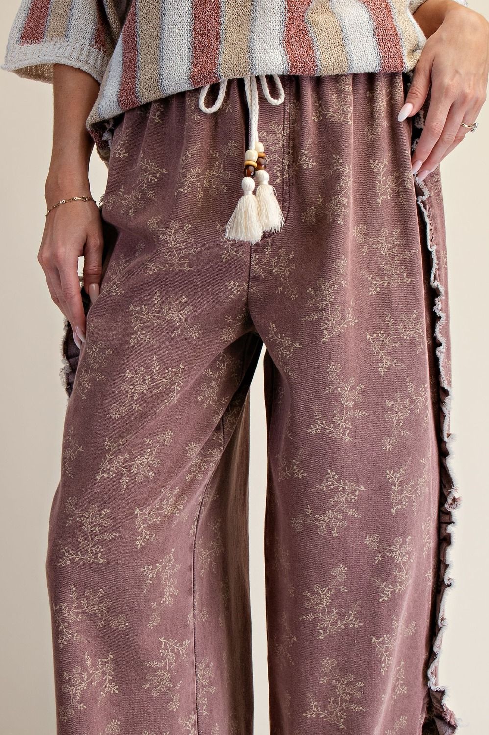 Josie Floral Print Washed Denim Palazzo Pants - Westly