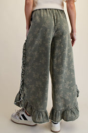 Josie Floral Print Washed Denim Palazzo Pants - Westly