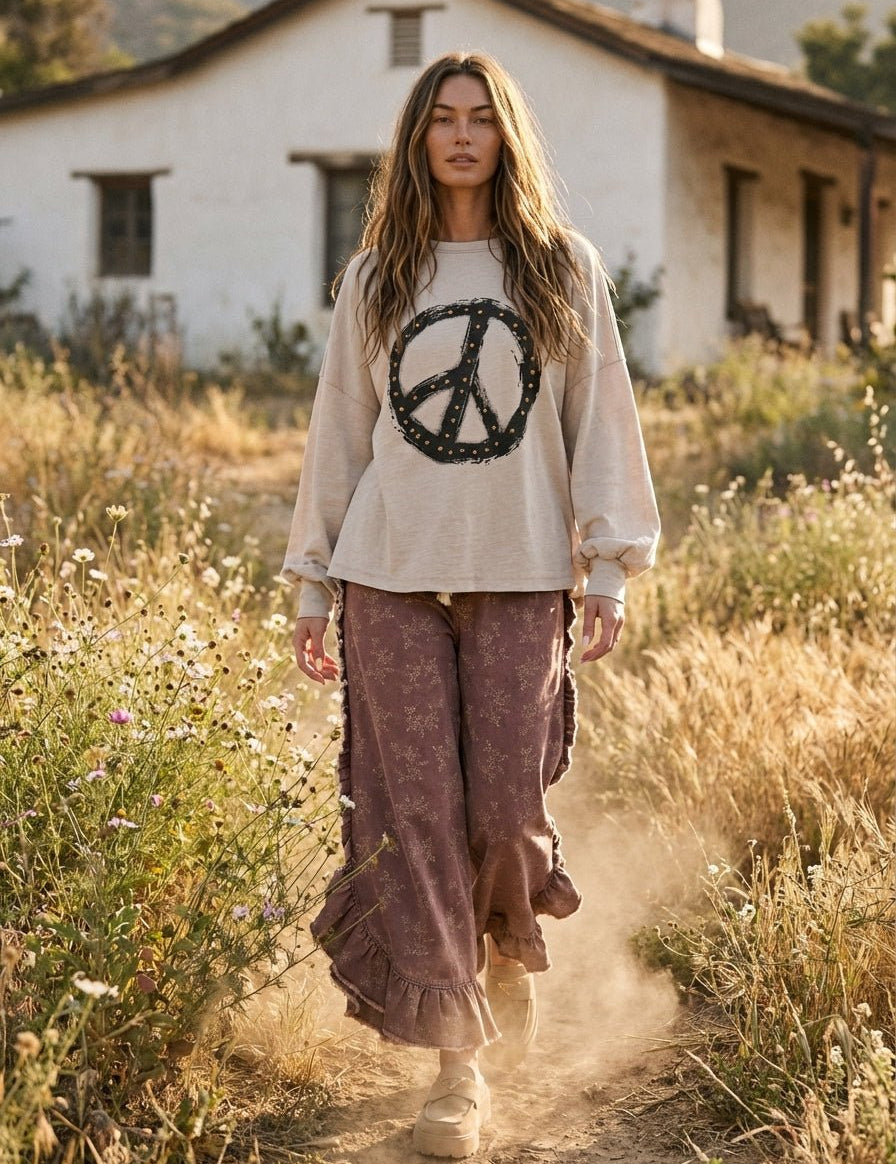 Josie Floral Print Washed Denim Palazzo Pants - Westly