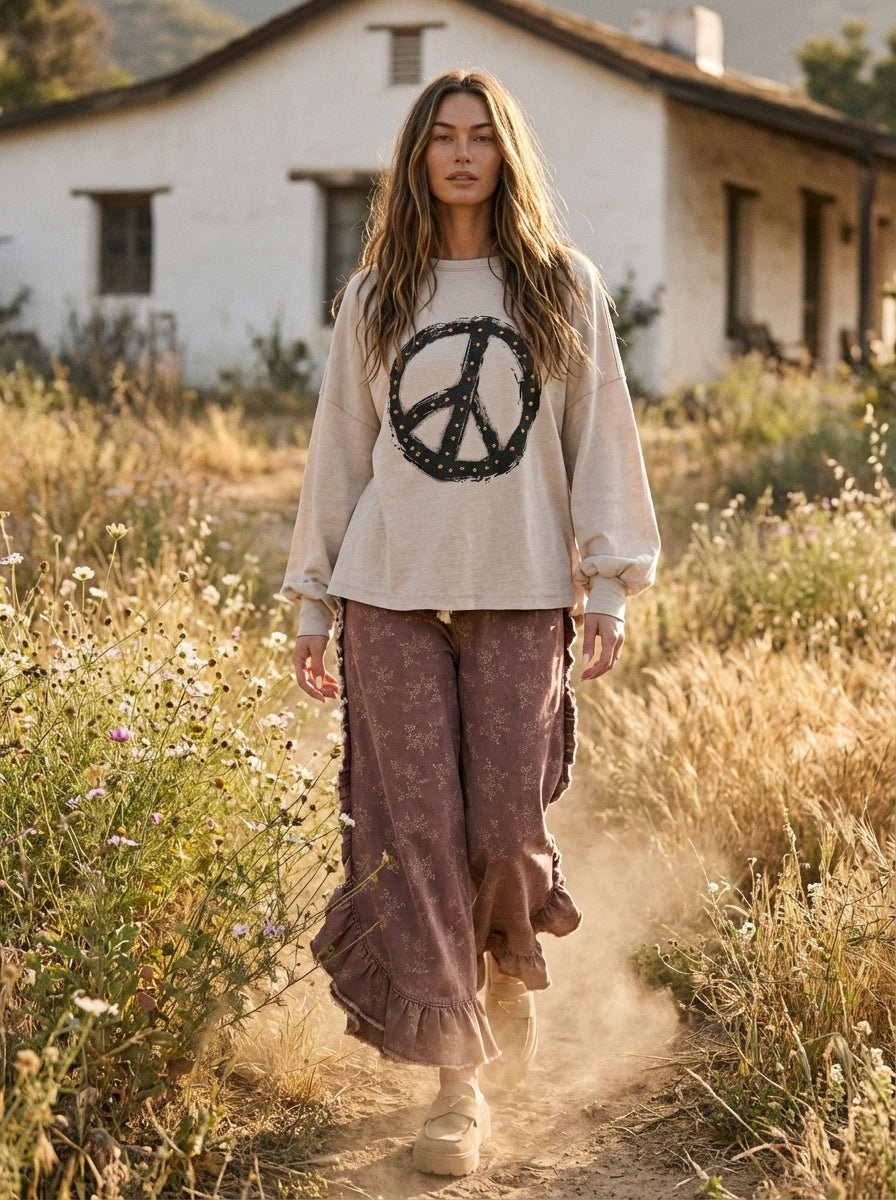 Josie Floral Print Washed Denim Palazzo Pants - Westly