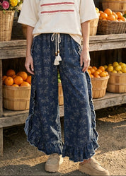 Josie Floral Print Washed Denim Palazzo Pants - Westly