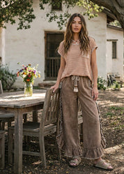 Josie Floral Print Washed Denim Palazzo Pants - Westly