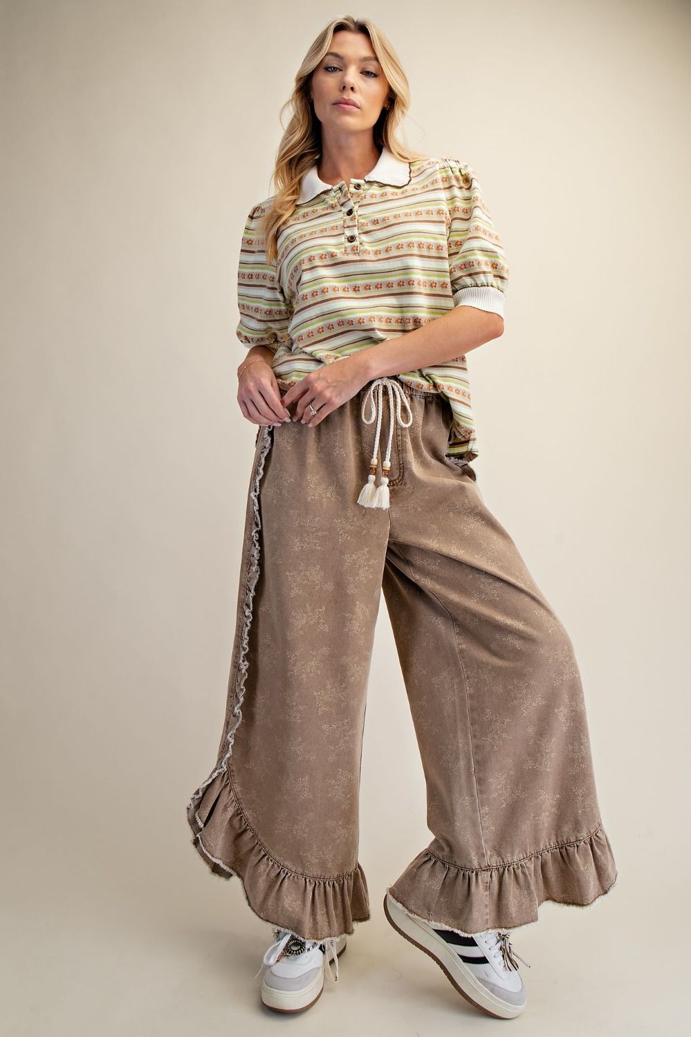 Josie Floral Print Washed Denim Palazzo Pants - Westly