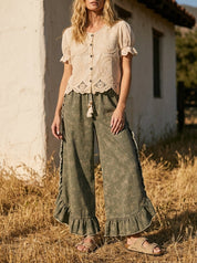 Josie Floral Print Washed Denim Palazzo Pants - Westly
