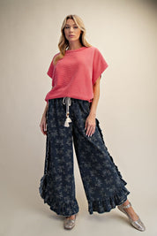 Josie Floral Print Washed Denim Palazzo Pants - Westly