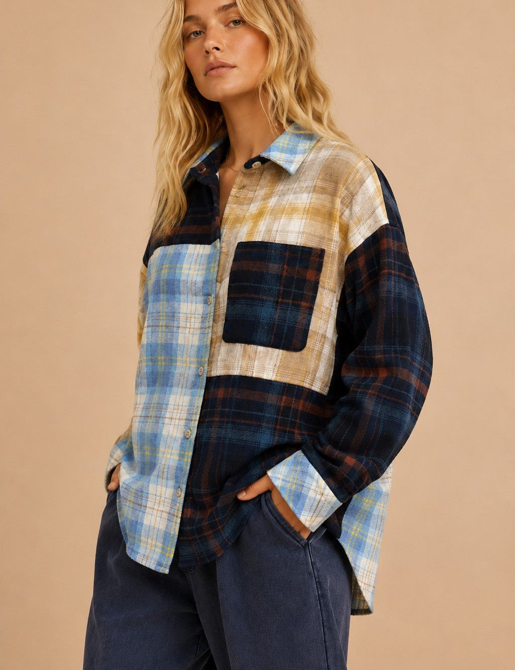 Jukebox Mixed Plaid Button Down Shirt - Westly