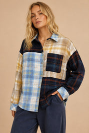 Jukebox Mixed Plaid Button Down Shirt in Blue Multi, photo 4