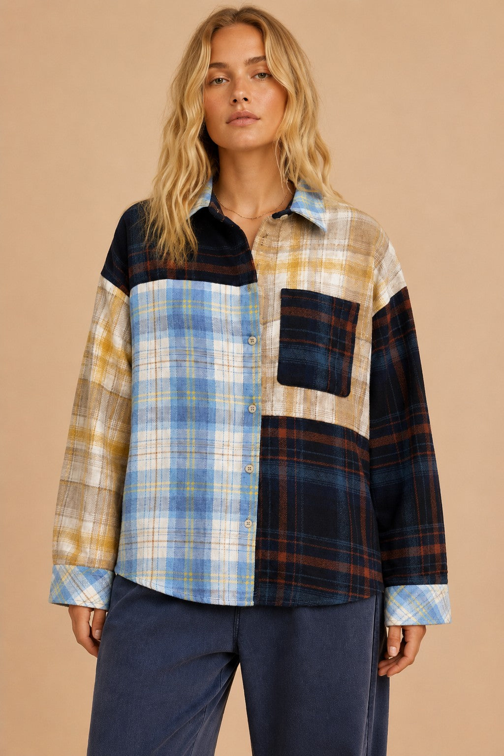 Jukebox Mixed Plaid Button Down Shirt in Blue Multi, photo 5