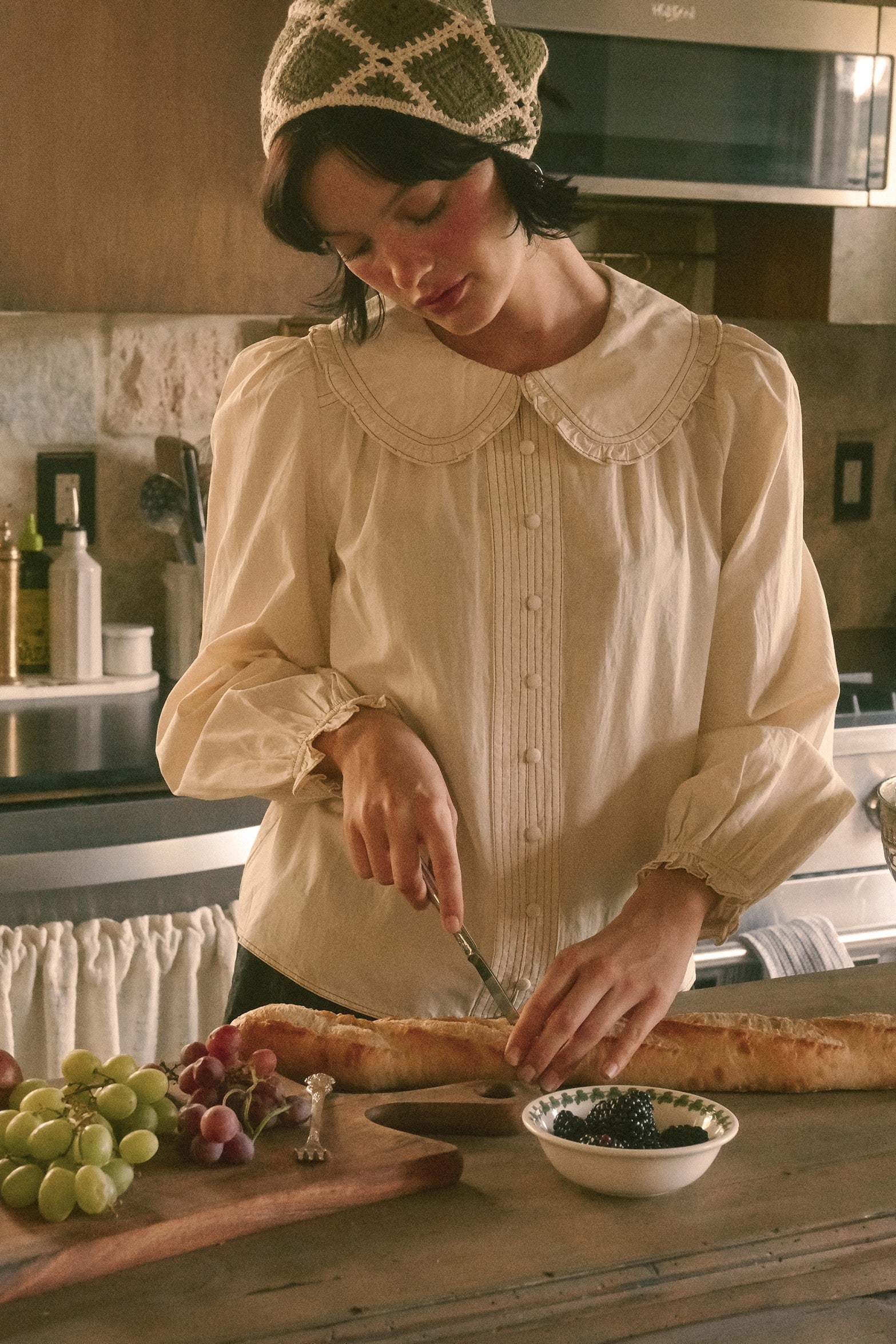 Juliette Ruffle Collar Cotton Blouse in Cream - product photo 1
