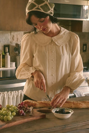 Juliette Ruffle Collar Cotton Blouse in Cream - product photo 1
