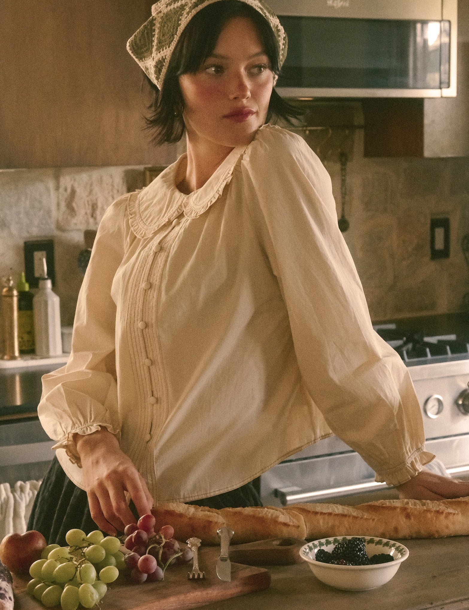 Juliette Ruffle Collar Cotton Blouse in Cream - product photo 2