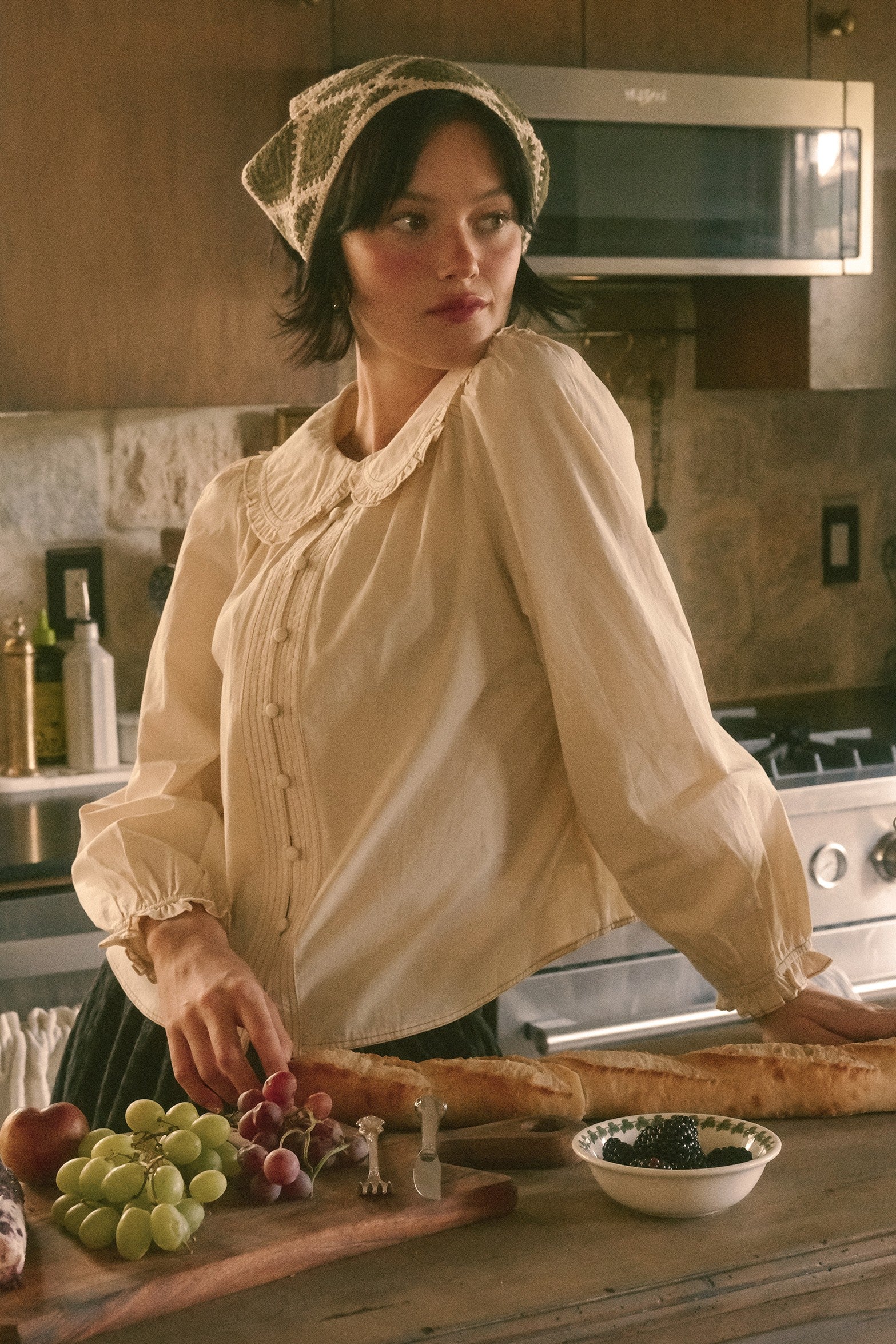 Juliette Ruffle Collar Cotton Blouse in Cream - product photo 2