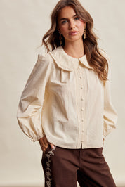 Juliette Ruffle Collar Cotton Blouse in Cream - product photo 5