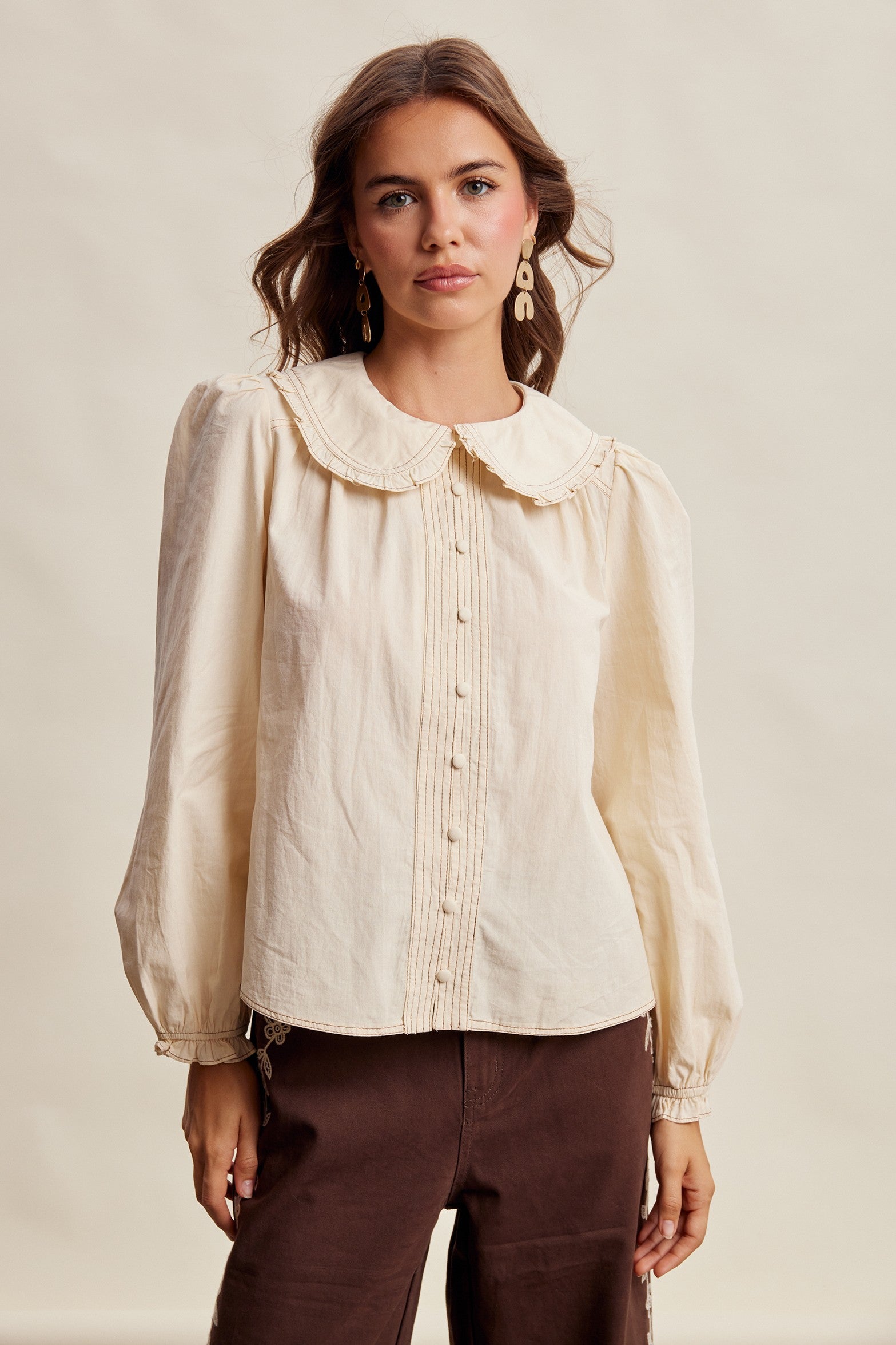Juliette Ruffle Collar Cotton Blouse in Cream - product photo 7