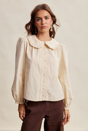 Juliette Ruffle Collar Cotton Blouse in Cream - product photo 7