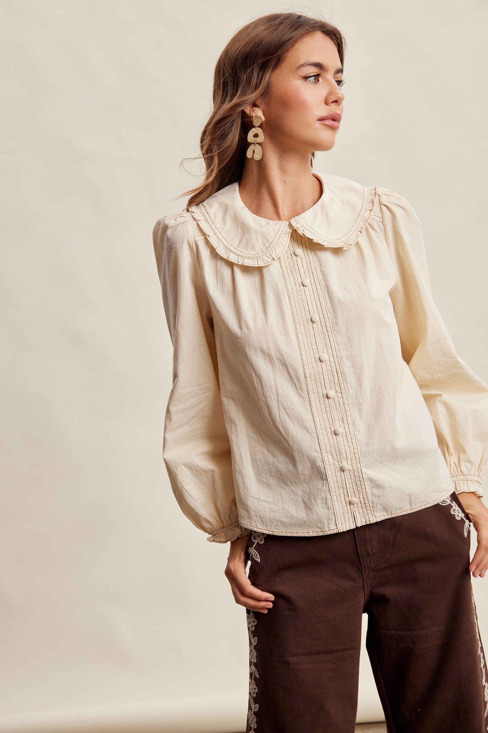 Juliette Ruffle Collar Cotton Blouse in Cream - product photo 8