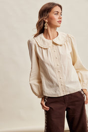 Juliette Ruffle Collar Cotton Blouse in Cream - product photo 8
